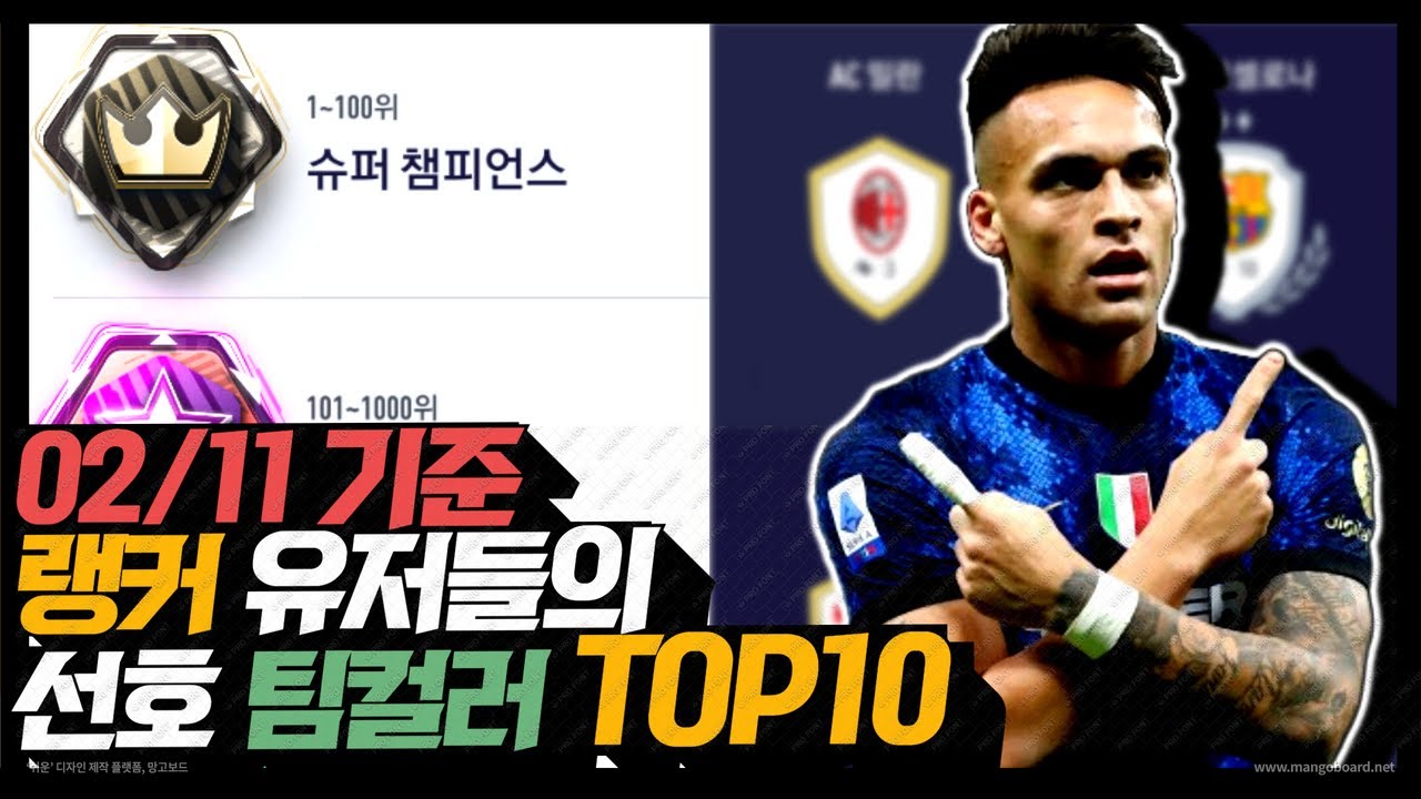 현 시점 공식경기 단일 팀컬러 순위 Top10 / 피파4 - Youtube