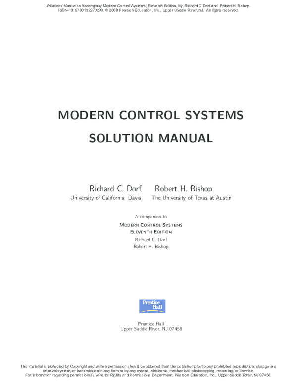 Pdf) Modern Control Systems Solution Manual A Companion To Modern Control  Systems Eleventh Edition Solutions Manual To Accompany Modern Control  Systems, Eleventh Edition | Luis Azevedo - Academia.Edu