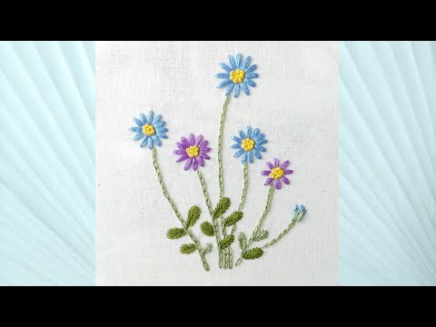 [프랑스 자수]블루 데이지 꽃자수 Blue Daisy Flower Embroidery / 야생화 자수 / 도안제공 Provide design